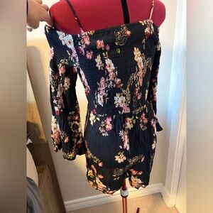 Patrons of Peace Black Floral Long Sleeve Shorts Romper